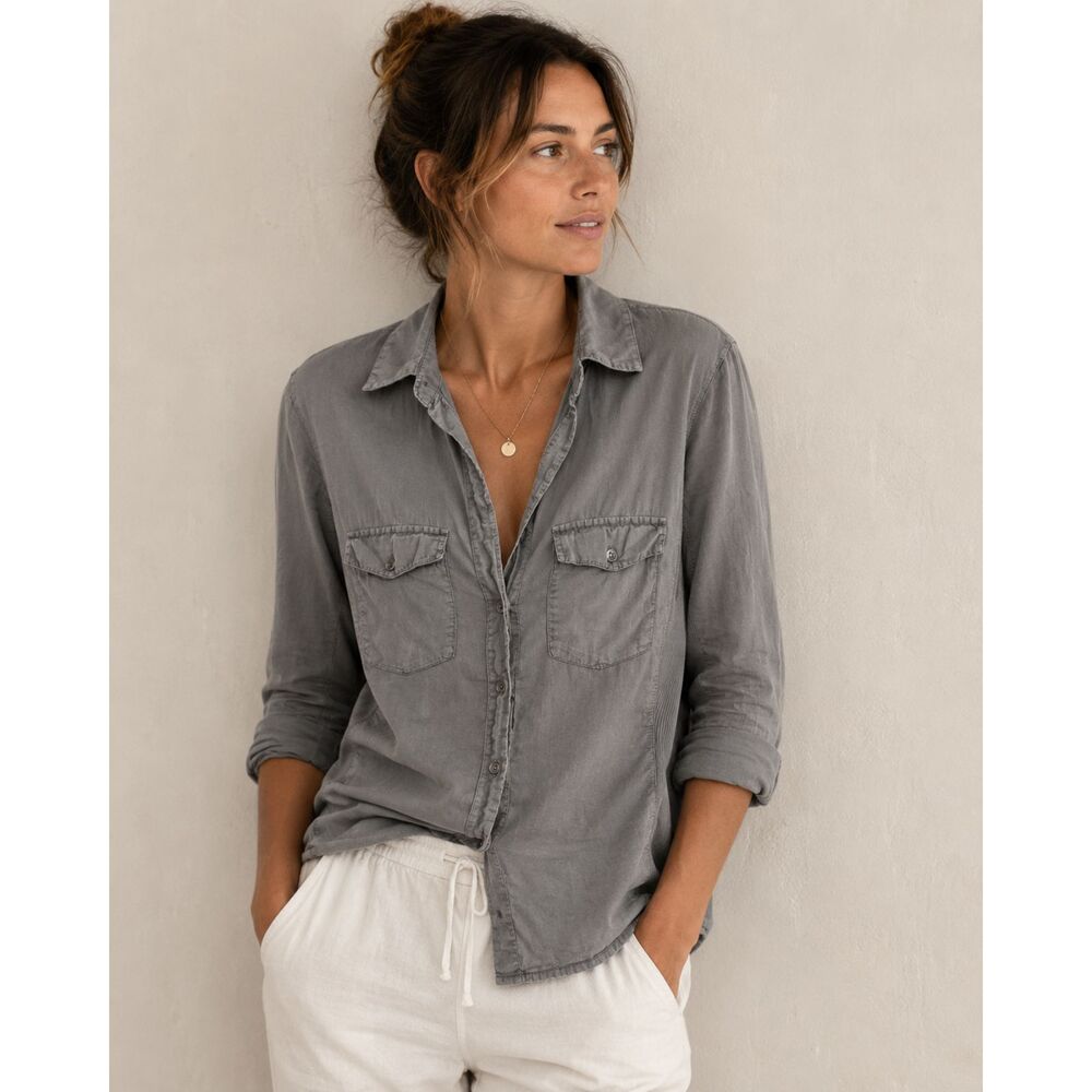 Standard JAMES PERSE Gray Button Up Shirt Top Women's Size 2 Medium - Picture 1 of 12